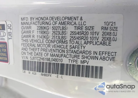 2021 Acura Rdx A-Spec Package из США, поврежденный, VIN 5J8TC2H61ML048010